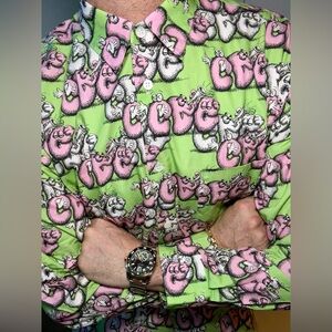 Comme des Garcons Green and Pink Graphic Shirt